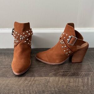 Chinese Laundry Tan Suede Ankle Boots with Buckle Detail